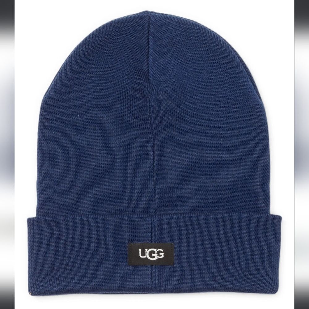 UGG Men's Blue Polyester Blend Knit Cuff Winter Beanie Hat